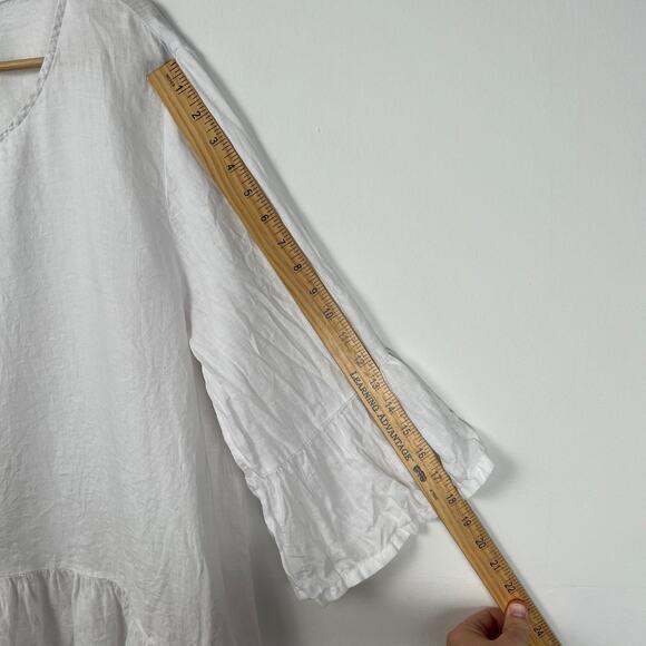 Match Point USA L 100% Linen Ruffle Hem Tunic Top White Asymmetrical Lag﻿enlook - Picture 6 of 7